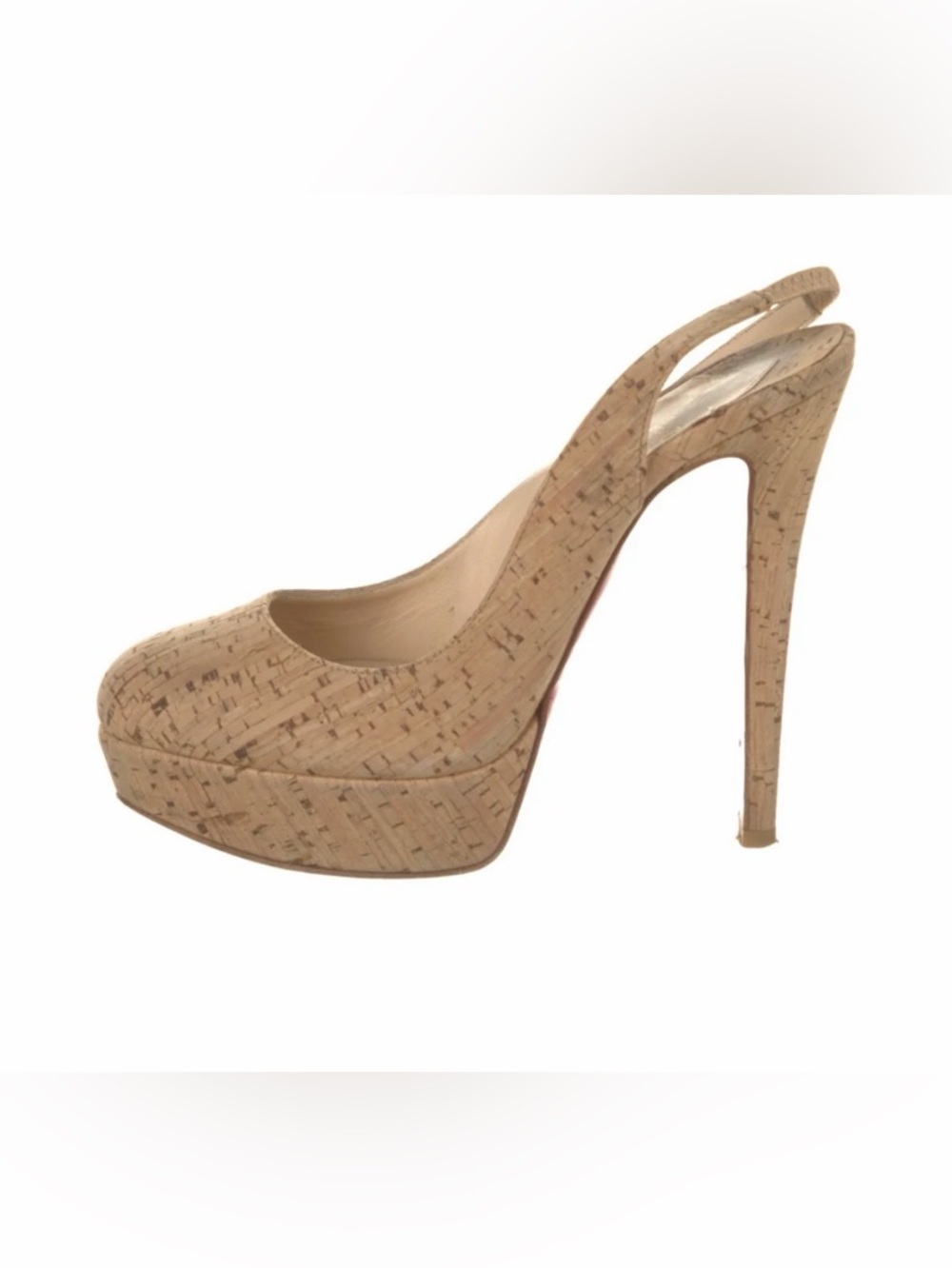 Christian Louboutin Cork Platform Slingback Pump Heel - Natural